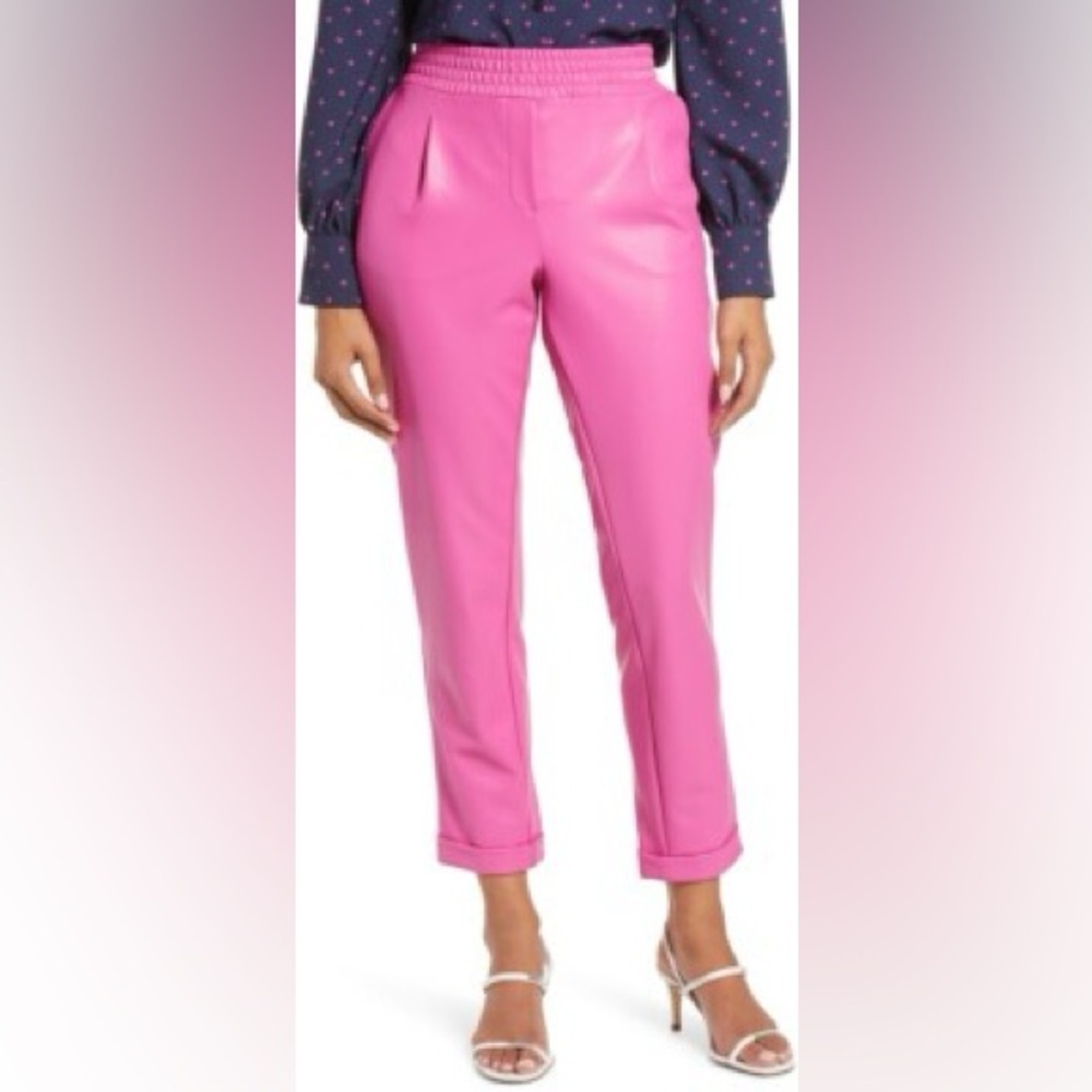 HALOGEN x Atlantic-Pacific Cyclamen Faux Leather Trousers Size M NORDSTROM NWT